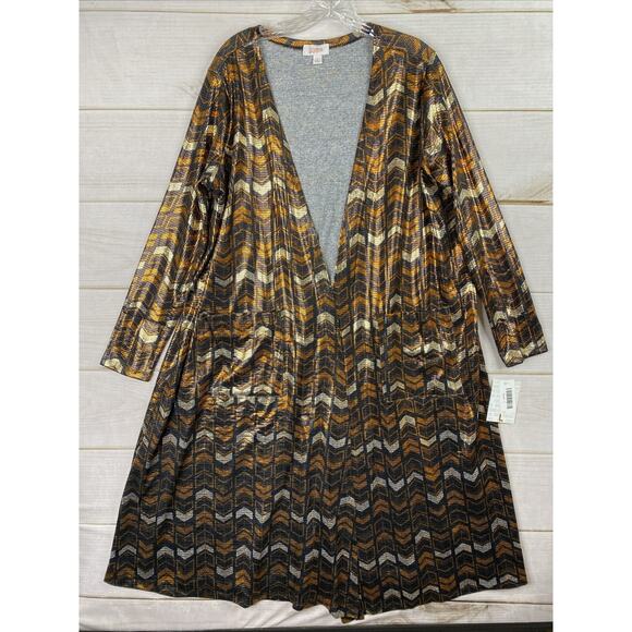 NWT LuLaRoe Cardigan L Elegant Sarah Bronze Copper Gold Chevron Metallic Foil - Picture 1 of 11